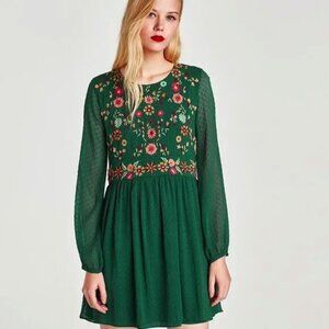 Zara Emerald Floral Embroidered Dress